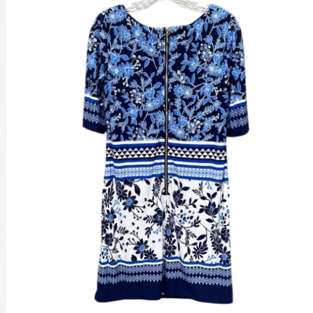 NWOT Eliza J Floral Jersey Shift Dress Blue/White Size 6 - Picture 5 of 16